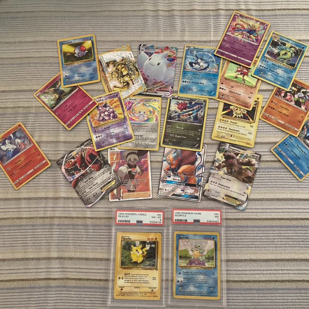 Pikachu Jungle PSA 8 / Pokemon Game Squirtle PSA 7 (Both scratched) Other cards